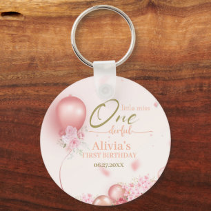 Little Miss ONEderful Pink Floral 1st Birthday Keychain