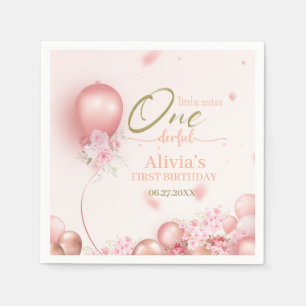 Little Miss ONEderful Pink Floral 1st Birthday Napkin