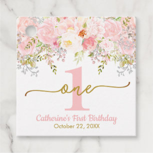 Little Miss ONEderful Pink Roses First Birthday Favour Tags