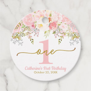Little Miss ONEderful Pink Roses First Birthday Favour Tags