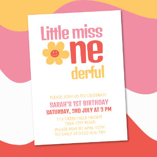 Little Miss Onederful Retro Groovy First Birthday Invitation