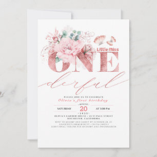 Little Miss ONEderful Rose Gold 1st Birthday Invit Invitation