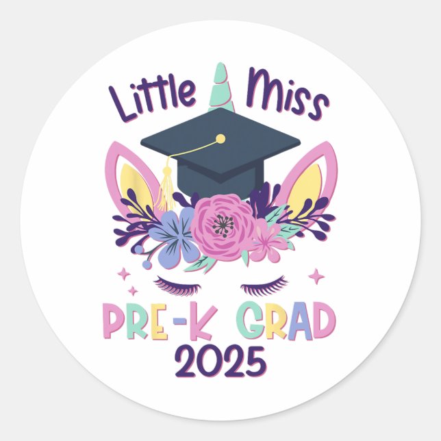 Little Miss Pre-k Grad Preschool Prek Graduation 2 Classic Round Sticker (Front)