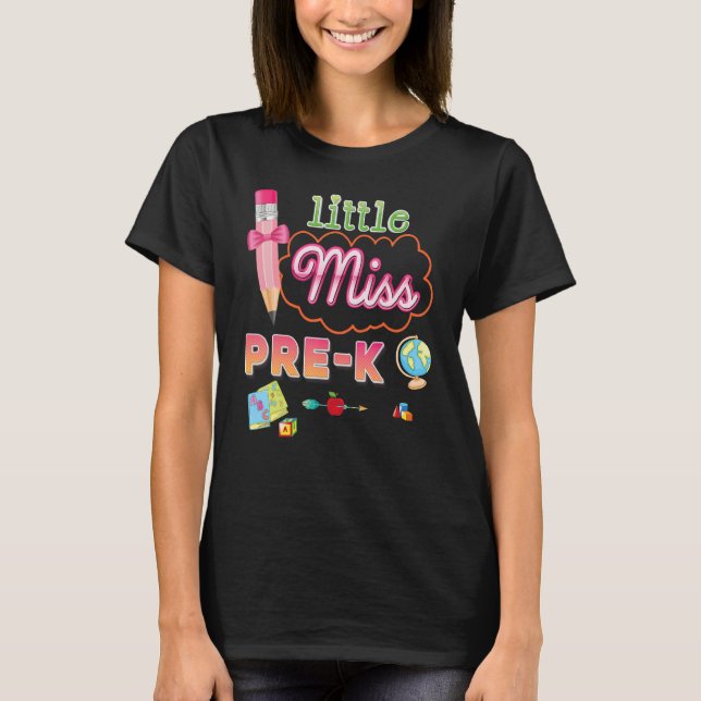 Little Miss Pre K Pencil Bow Back To School Kid St T-Shirt (Front)
