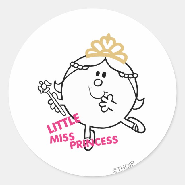 Little Miss Princess | Pink Lettering Classic Round Sticker (Front)