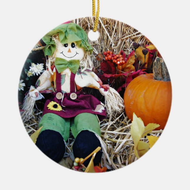Little Miss Scarecrow Ceramic Ornament (Front)