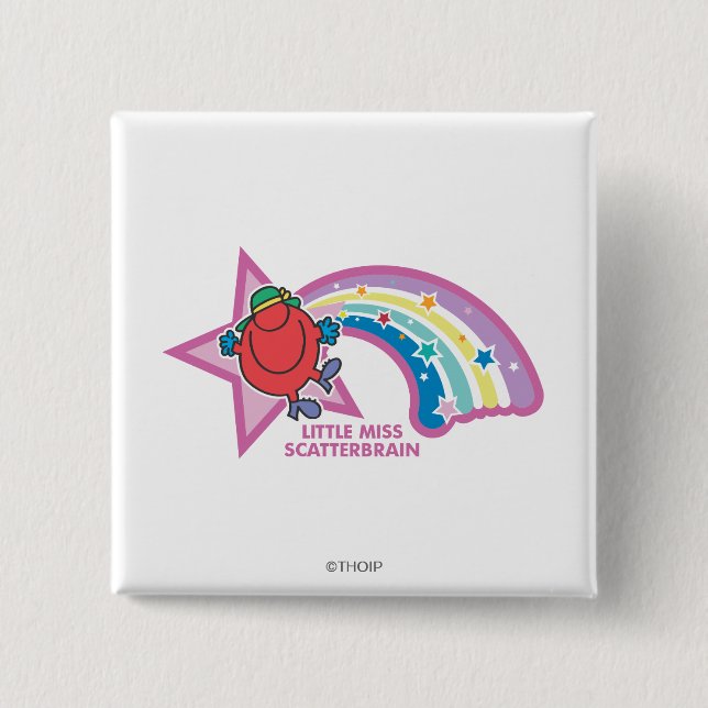 Little Miss Scatterbrain | Rainbow & Stars 2 Inch Square Button (Front)
