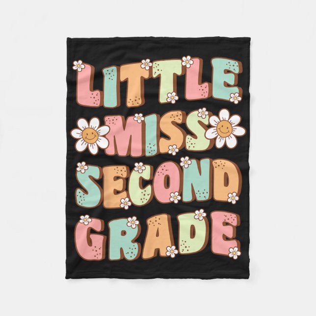 Little Miss Second Grade Cute Groovy First Day Of  Fleece Blanket (Front)