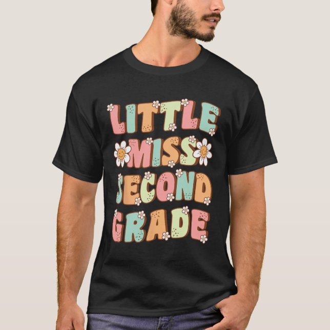 Little Miss Second Grade Cute Groovy First Day of  T-Shirt (Front)
