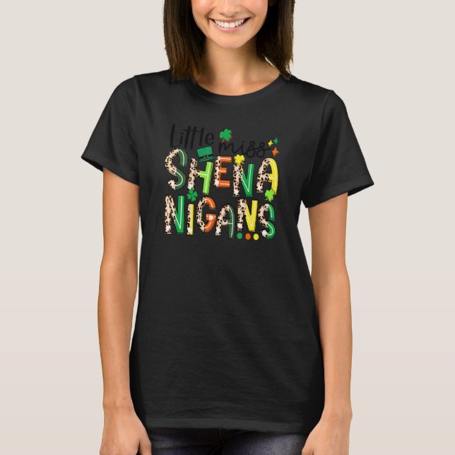 Little Miss Shenanigans Leopard Shamrock St Patric T-Shirt (Front)