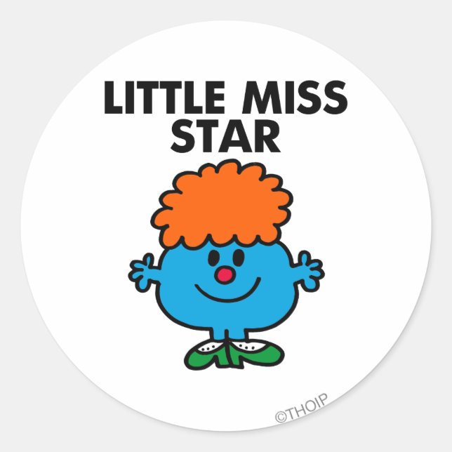 Little Miss Star | Black Lettering Classic Round Sticker (Front)
