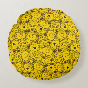 Little Miss Sunshine   Fun Yellow Smiles Pattern Round Pillow