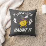 Little Miss Sunshine Haunt It Halloween Throw Pillow<br><div class="desc">Little Miss Sunshine with her witch hat and broom go haunting this Halloween,  because "If you've got it,  haunt it"! Wear this fun graphic on a custom t-shirt,  tote,  or send on a personalized card. Shop this graphic on more custom products on Zazzle.</div>