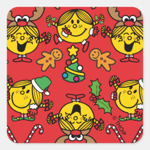 Little Miss Sunshine Red Christmas Pattern Square Sticker