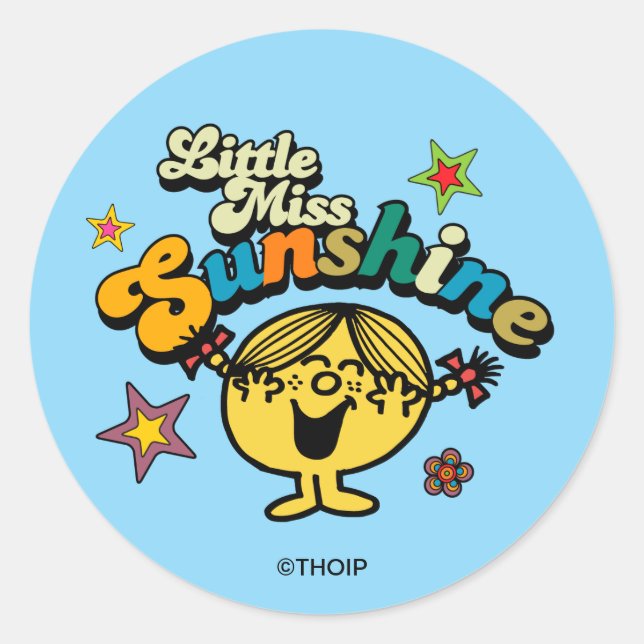 Little Miss Sunshine | Stars & Flowers Classic Round Sticker (Front)