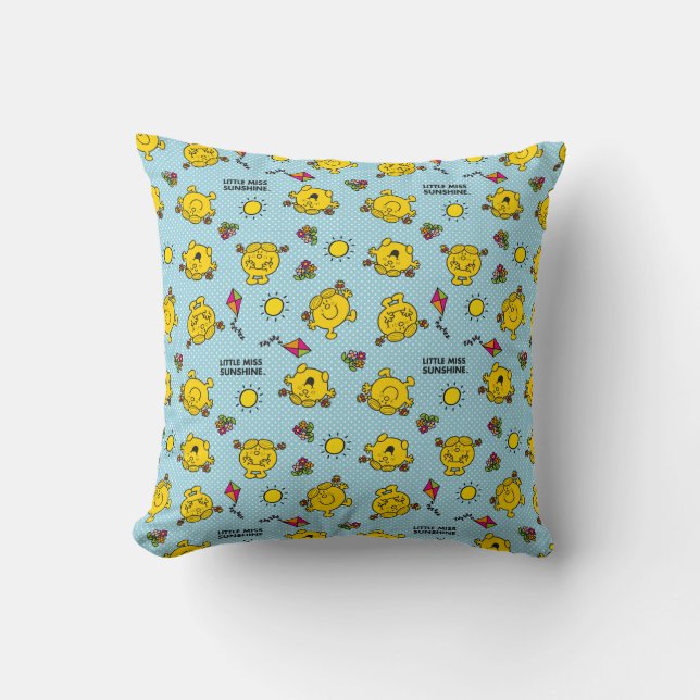 Little Miss Sunshine | Teal Polka Dot Pattern Throw Pillow (Front)