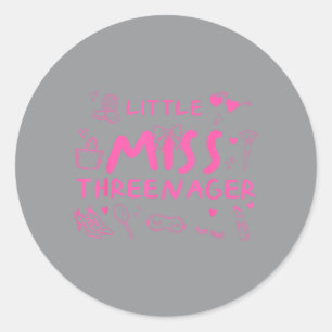 Little Miss Threenager 3rd Birthday Girl Outfit Classic Round Sticker