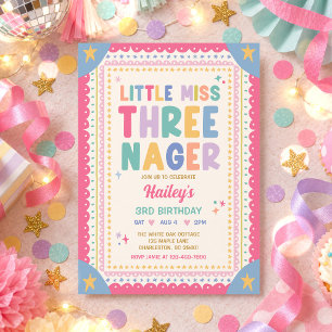 Little Miss Threenager Whimsical Girl 3rd Birthday Invitation