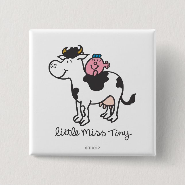 Little Miss Tiny | Cow Riding 2 Inch Square Button (Front)