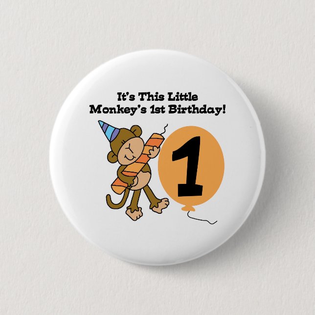 Little Monkey 1st Birthday 2 Inch Round Button (Front)
