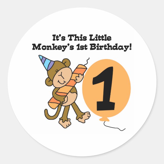 Little Monkey 1st Birthday Classic Round Sticker (Front)