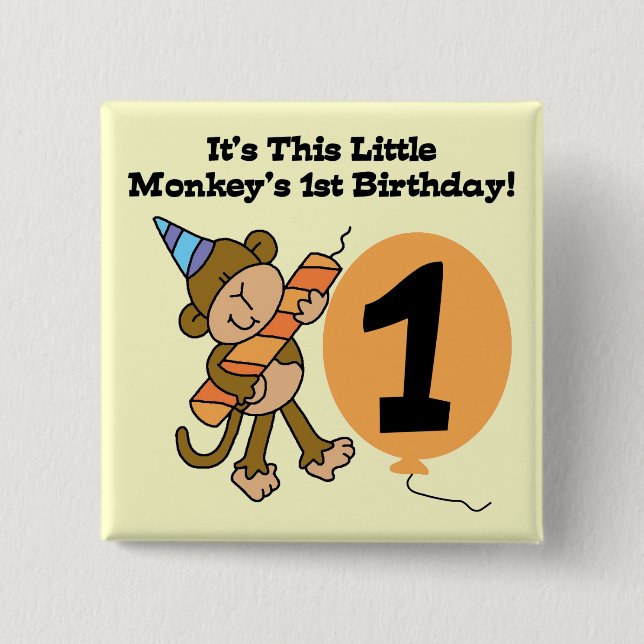 Little Monkey 1st Birthday Tshirts and Gifts 2 Inch Square Button (Front)