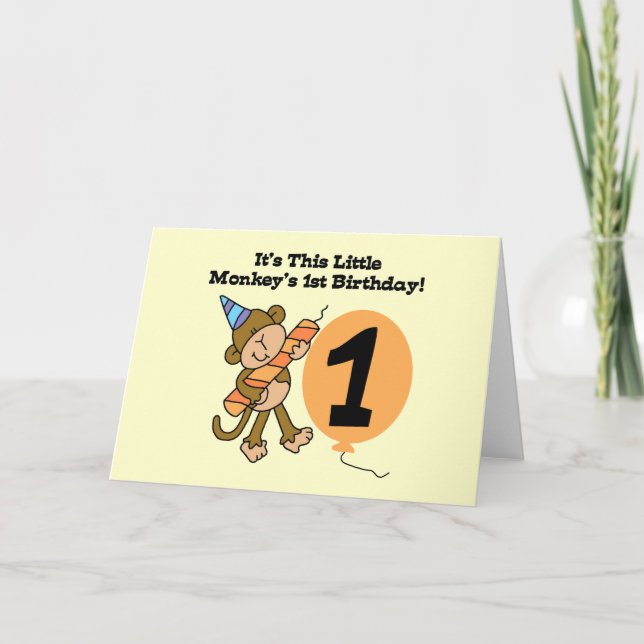 Little Monkey 1st Birthday Tshirts and Gifts Card (Front)