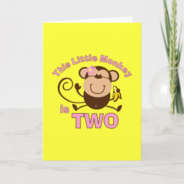 Little Monkey 2nd Birthday Girl Card (Front)