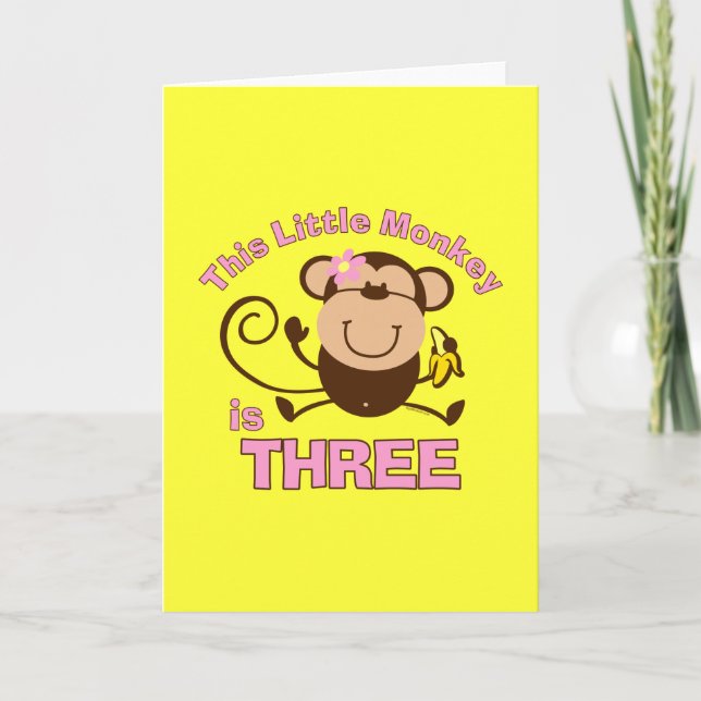 Little Monkey 3rd Birthday Girl Card (Front)