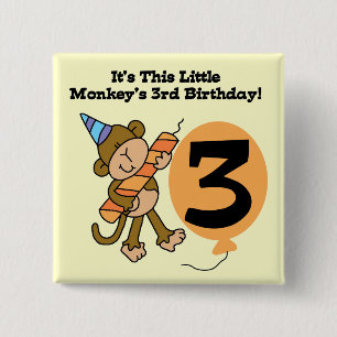 Little Monkey 3rd Birthday Tshirts and Gifts 2 Inch Square Button