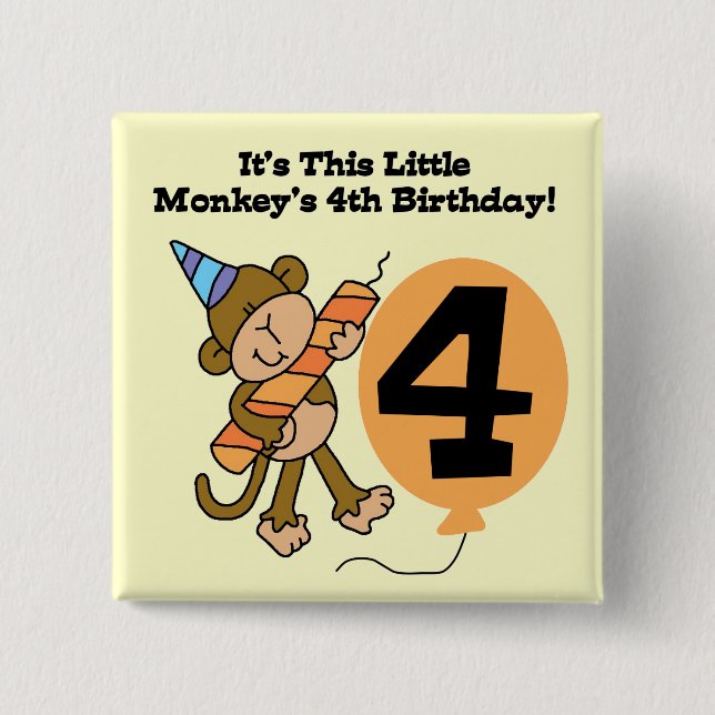 Little Monkey 4th Birthday Tshirts and Gifts 2 Inch Square Button (Front)