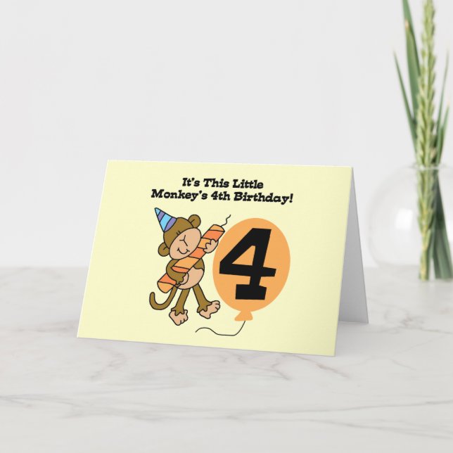 Little Monkey 4th Birthday Tshirts and Gifts Card (Front)