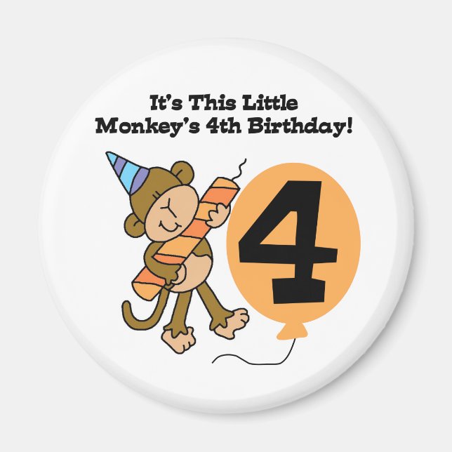 Little Monkey 4th Birthday Tshirts and Gifts Magnet (Front)