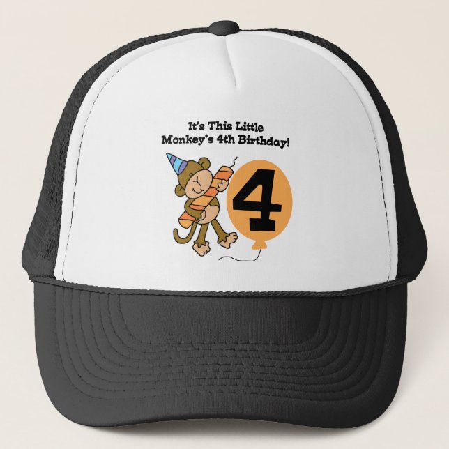 Little Monkey 4th Birthday Tshirts and Gifts Trucker Hat (Front)