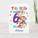 Little Monkey 6 Month Birthday Card<br><div class="desc">A special 6 month birthday card! This bright fun half year birthday card features a cute little monkey, some pretty stars and colourful text. A cute design for someone who will be half a year old! Add the 6 month old child's name to the front of the card to customize...</div>