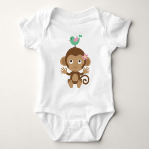 Little Monkey and Bird Baby Bodysuit