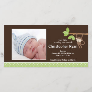 Little Monkey Baby Boy Birth Photo Announcement