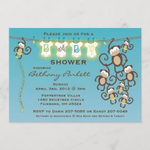Little Monkey Baby Boy Shower Invitation