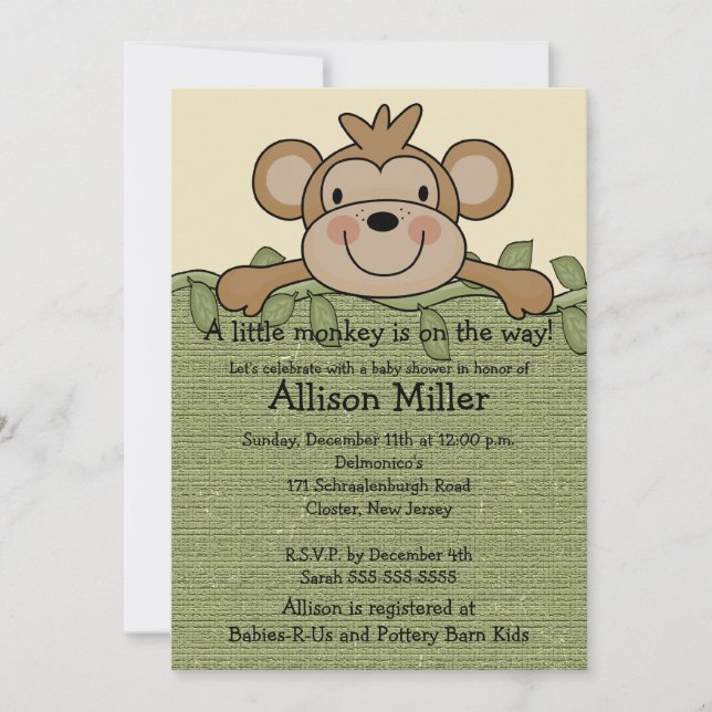 Little Monkey Baby Shower Invitation (Front)