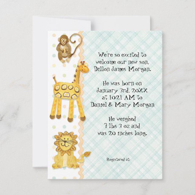 Little Monkey, Boy Baby Birth Announcement 3 (Front)