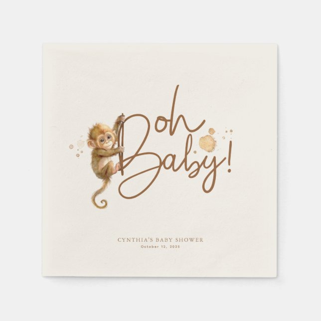 Little Monkey Cute Jungle Safari Baby Shower Napkin (Front)