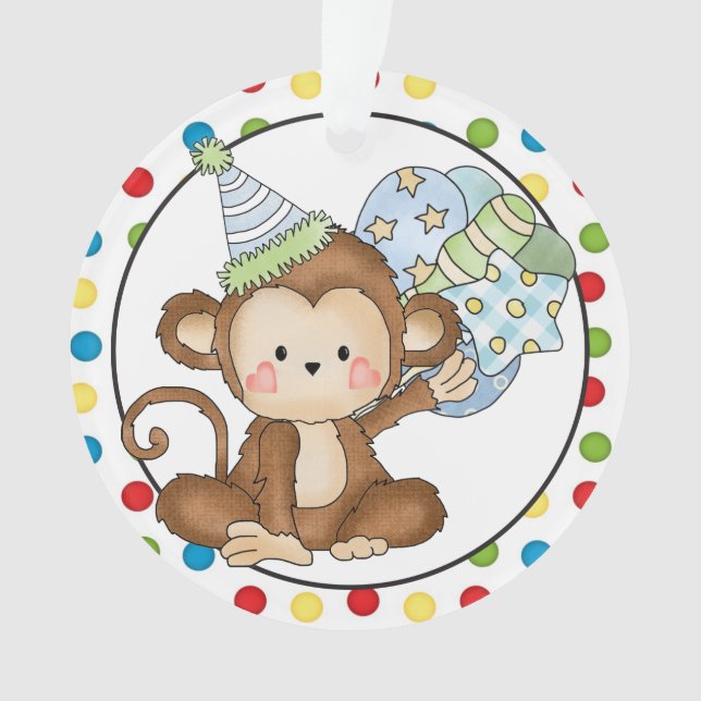 Little Monkey Happy Birthday Ornament (Front)