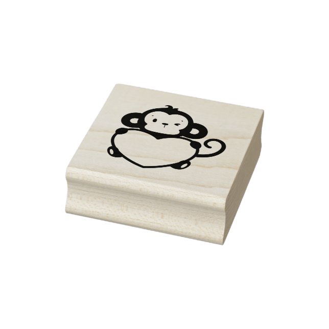Little Monkey Holding Heart Rubber Stamp (Stamp)