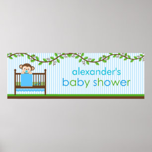 Little Monkey in a Crib Boy Baby Shower Banner Poster