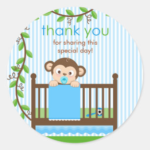 Little Monkey in a Crib Boy Thank You Sticker