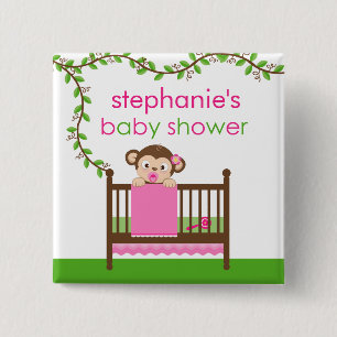 Little Monkey in a Crib Girl Baby Shower Button