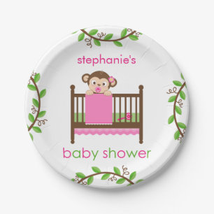 Little Monkey in a Crib Girl Paper Plate