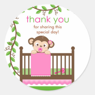 Little Monkey in a Crib Girl Thank You Sticker
