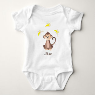 Little Monkey Jungle Animal Kids Name Personalize Baby Bodysuit