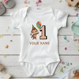 Little Monkey Kids 1st Birthday Personalized  Baby Bodysuit